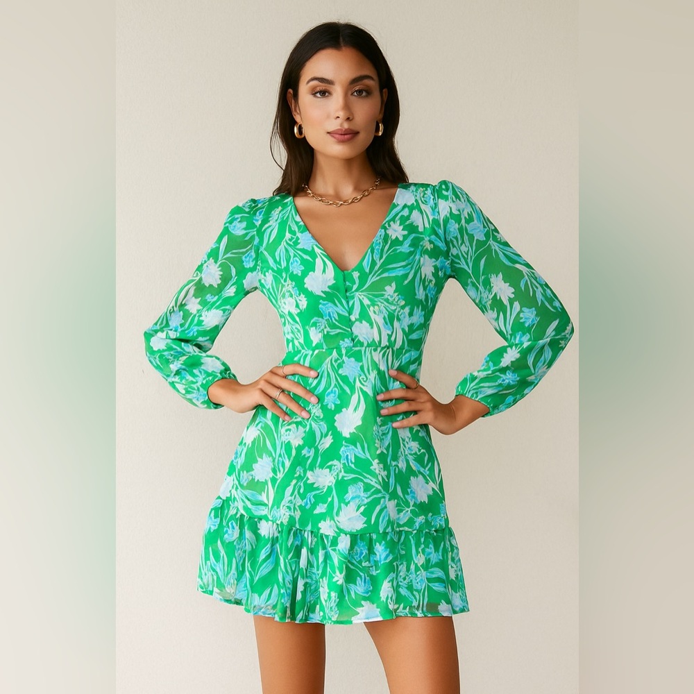 Jessica Simpson Vibrant Green Floral Mini Dress Size XS